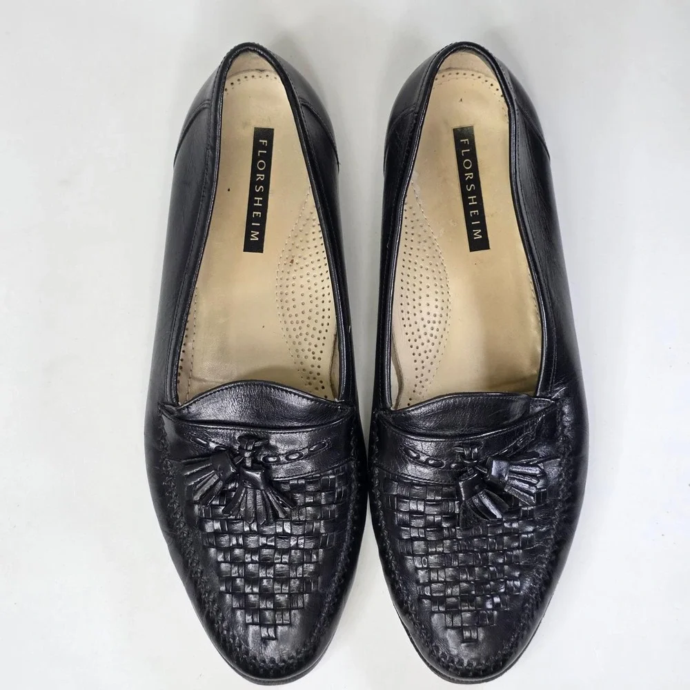 Florsheim Dress Shoes Men's Size 13 Black Leather Woven Tassel Classic Loafers